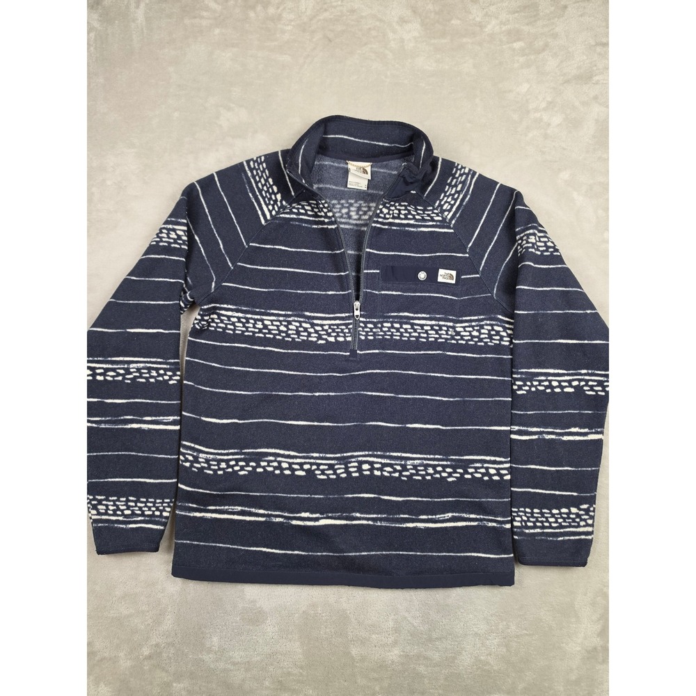 The North Face 1/4 Zip Fleece Mens M Navy Blue White Striped NF0A5GL4 Pullover